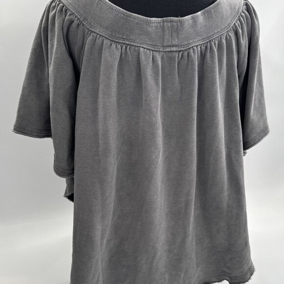 Free People Poncho Sweatshirt Off the ShoulderTop Womens Small Boho Distressed - Picture 3 of 11